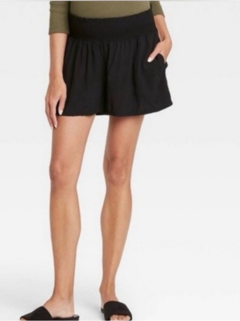The Nines by Hatch Maternity Smocked Waistband Modal Shorts, XS, Black